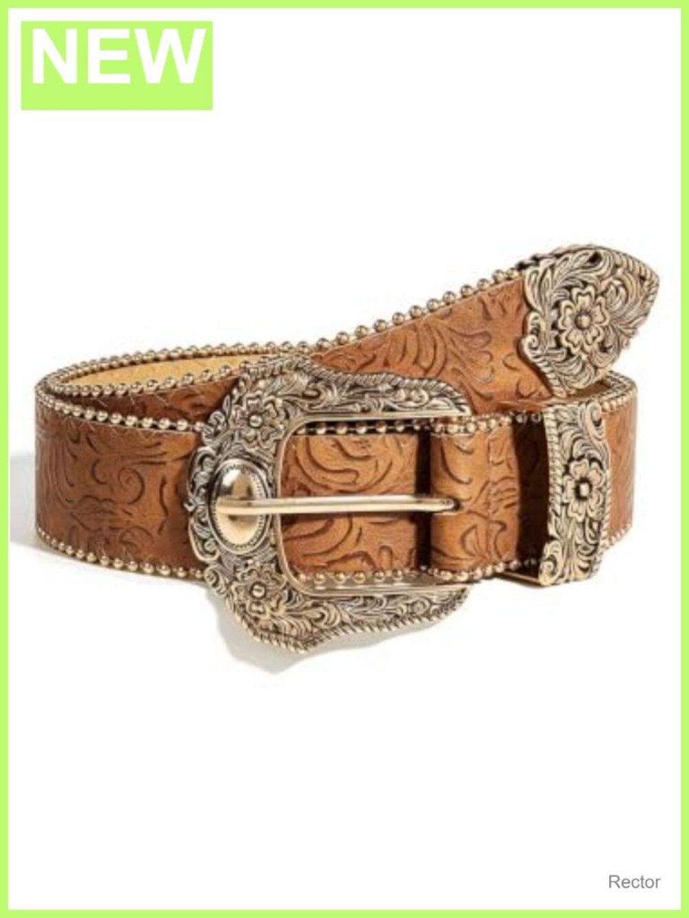 Faux Leather Western Cowgirl Belt Vintage Embossed Metal Buckle Waist Belt for